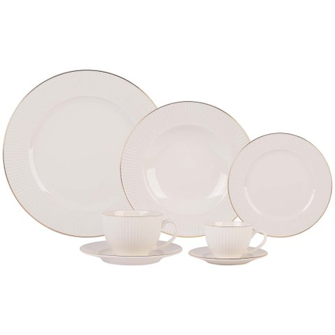 Aparelho de Jantar 42 Peças Lavish em Porcelana L´hermitage Branco Marca Exemplo