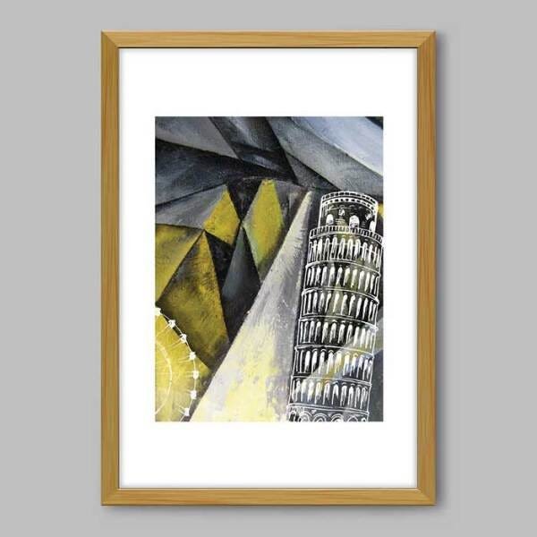 Quadro Torre de Pisa Colagem - 45x30cm - Moldura Caixa Madeira - 1