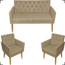 Ver imagem 1 de Kit Namoradeira Decorativa Para Sala Capitonê Com Base + 2 Poltronas Para Recepção Suede