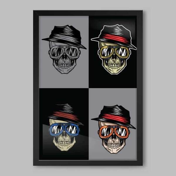 Quadro Caveiras Free Style - 20x30cm - Moldura Caixa Preto - 1