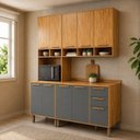 Ver imagem 1 de Cozinha Modulada Compacta 3 Peças 10 Portas MDF 190cm Malta Espresso Móveis Cinza/Amêndoa/Platina