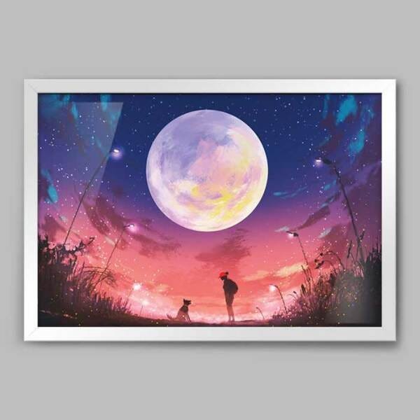 Quadro No Mundo da Lua - 45x30cm - Moldura Caixa Branco - 1