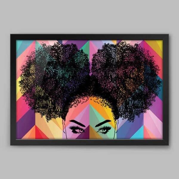 Quadro Garota Black Power Geométrico - 45x30cm - Moldura Caixa Preto - 1