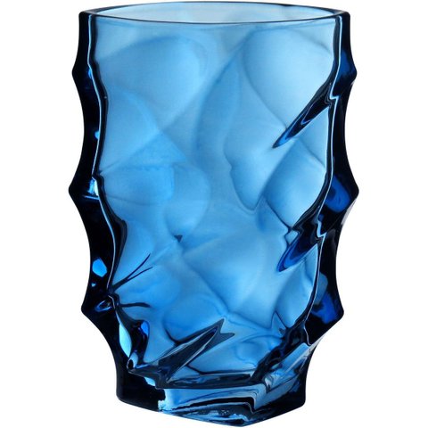 Vaso Decorativo de Vidro Azul 19x12x12cm Enfeite Sala Mesa Estante Aparador