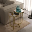 Ver imagem 2 de 2 Mesas Lateral de Canto e Apoio Redonda Aço para Sala/quarto/decoração - Dourado