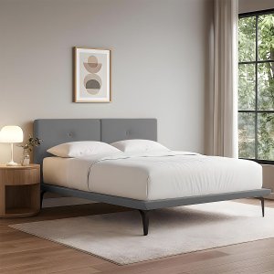 Estrutura para Cama Japonesa Toquio Queen com Cabeceira Almofada Linho Cinza