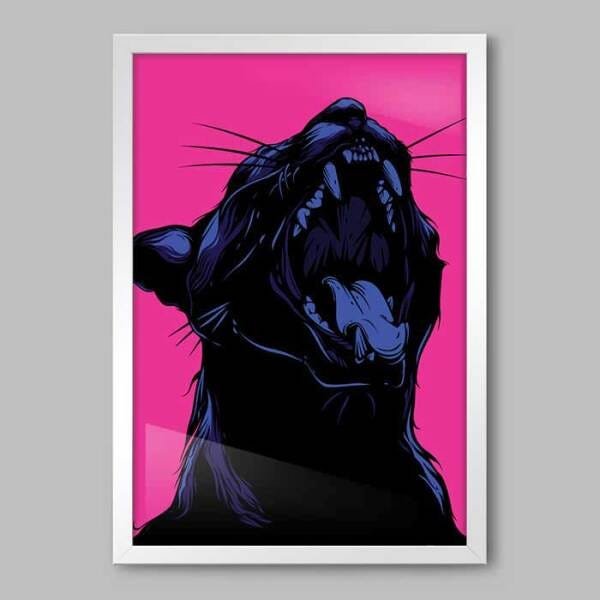 Quadro Animal Screaming Cat - 20x30cm - Moldura Caixa Branco - 1