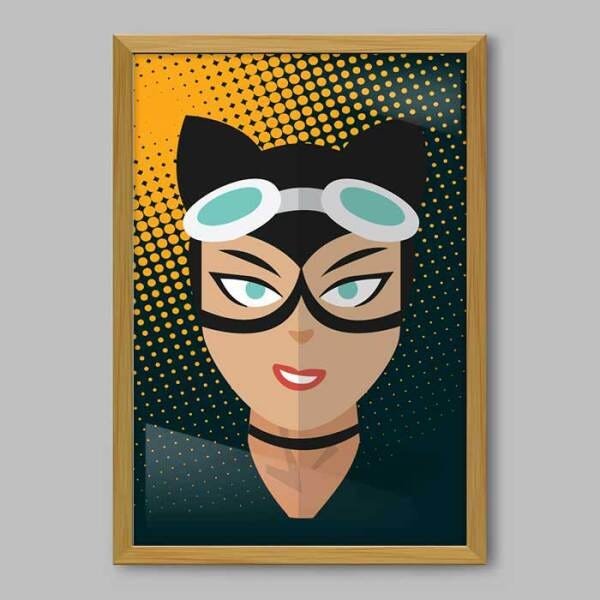 Quadro Mulher Gato Pop Art - 20x30cm - Moldura Caixa Madeira - 1