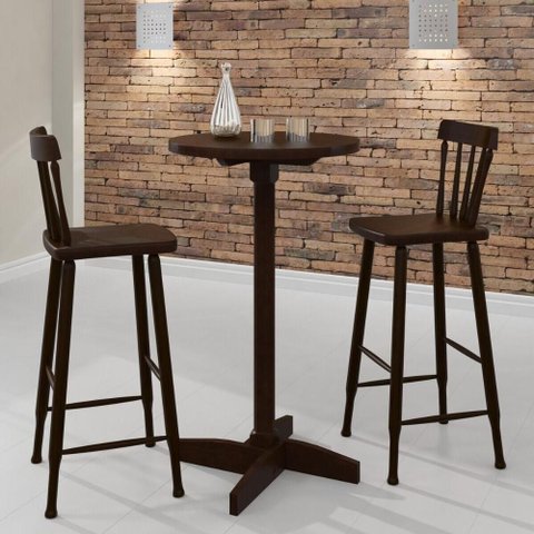 Conjunto Sala de Jantar/bar com Mesa e 2 Banquetas Altas Cr50119 Castanho