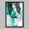 Quadro Abstrato Garota em Tons de Verde - 20x30cm - Moldura Caixa Preto - 1
