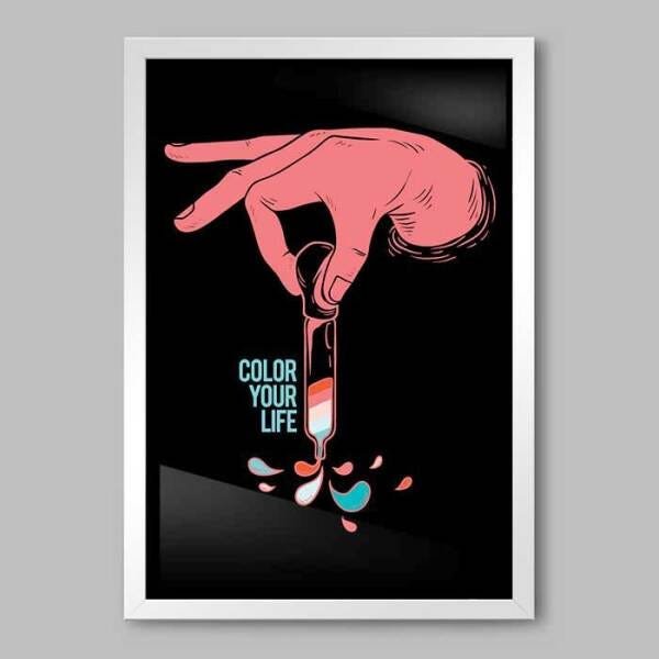 Quadro Frase Color Your Life Black - 20x30cm - Moldura Caixa Branco - 1
