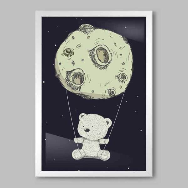 Quadro Infantil Ursinho Cósmico - 20x30cm - Moldura Caixa Branco - 1