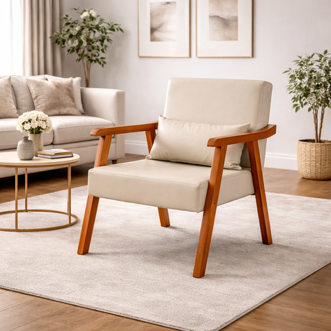 Poltrona Aurora C/ Almofada Corino Pés de Madeira Resistente:bege