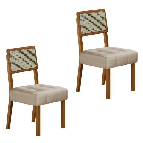 Kit de 2 Cadeiras para Sala de Jantar Pés em Madeira Maciça Liz Bege/Cinamomo/Veludo