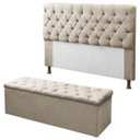 Ver imagem 1 de Kit Cabeceira + Calçadeira Baú Mirage Solteiro 100cm Suede - Renascer Decor:Bege