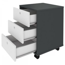 Gaveteiro com Rodízios New 3 Gavetas Grafite/branco - Artany - 3