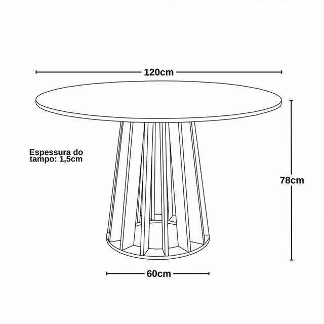 Mesa de Jantar Talia Redonda 6 lugares 120cm Preto - 2