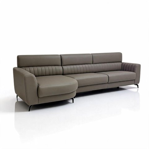 Sofá com Chaise Maximu 4 Lugares 344cm Cinza Corino Divani
