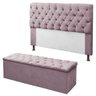 Kit Cabeceira + Calçadeira Baú Mirage Casal 140cm:Rosa - 1