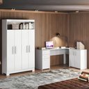 Ver imagem 1 de Conjunto para Escritório com 1 Mesa de Canto e Armário Multiuso 4 Portas com Nicho Branco