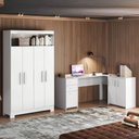 Ver imagem 1 de Conjunto para Escritório com 1 Mesa de Canto e Armário Multiuso 4 Portas com Nicho Branco
