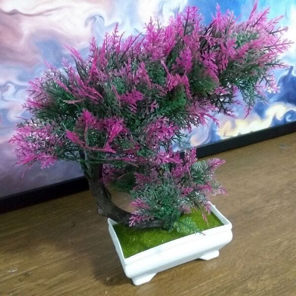 Bonsai Artificial Etéreo Iris Renda Lilás Vaso Branco - 2