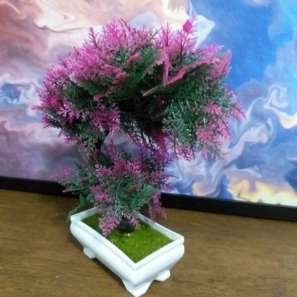 Bonsai Artificial Etéreo Iris Renda Lilás Vaso Branco - 3