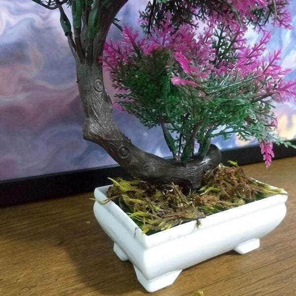 Bonsai Artificial Etéreo Iris Renda Lilás Vaso Branco - 6