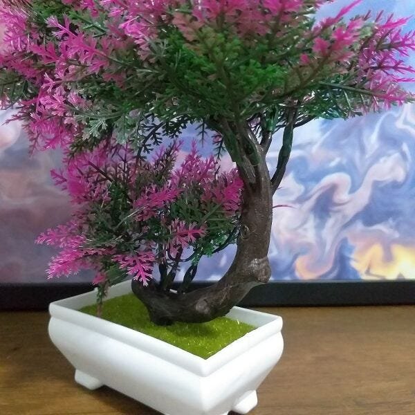 Bonsai Artificial Etéreo Iris Renda Lilás Vaso Branco - 4