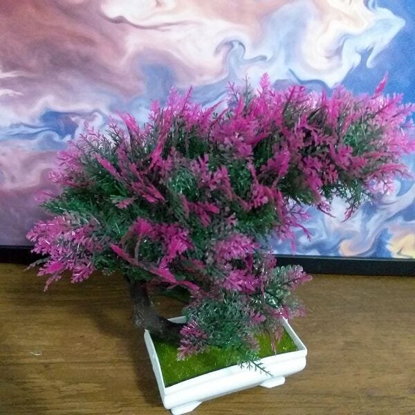 Bonsai Artificial Etéreo Iris Renda Lilás Vaso Branco - 5