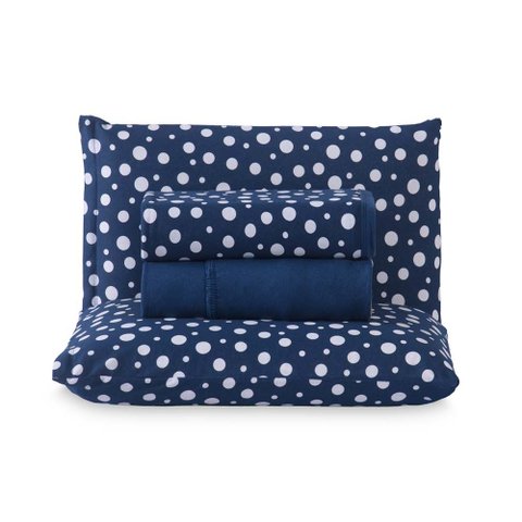 Jogo de Cama Lençol King Poá 100% Algodão Azul Marinho Estampado Bolinha Toque Macio 4 Peças