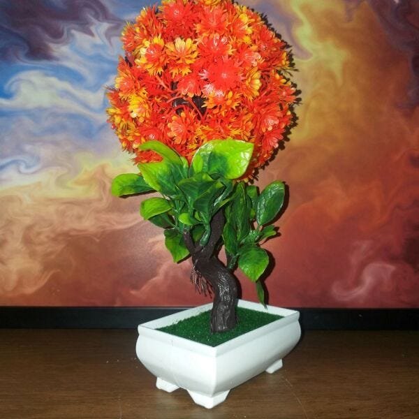 Bonsai Artificial Etéreo Boreal Laranja Vaso Branco Pedrisco - 3