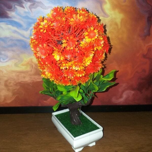 Bonsai Artificial Etéreo Boreal Laranja Vaso Branco Pedrisco - 4