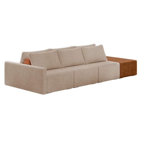 Sofá Ilha 3 Lugares Living 342cm Modulado para Sala Lary Bouclê Creme K01 - D'Rossi