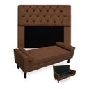 Ver imagem 1 de Kit Cabeceira Mirage + Calçadeira Baú Felix King Size 195cm Suede - Renascer Decor - Marrom