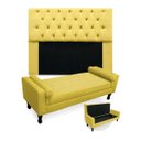 Ver imagem 1 de Kit Cabeceira Mirage + Calçadeira Baú Felix King Size 195cm Suede - Renascer Decor - Amarelo