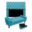 Ver imagem 1 de Kit Cabeceira Mirage + Calçadeira Baú Felix King Size 195cm Suede - Renascer Decor - Azul Turquesa