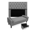 Ver imagem 1 de Kit Cabeceira Mirage + Calçadeira Baú Felix Casal 140cm Suede - Renascer Decor - Cinza