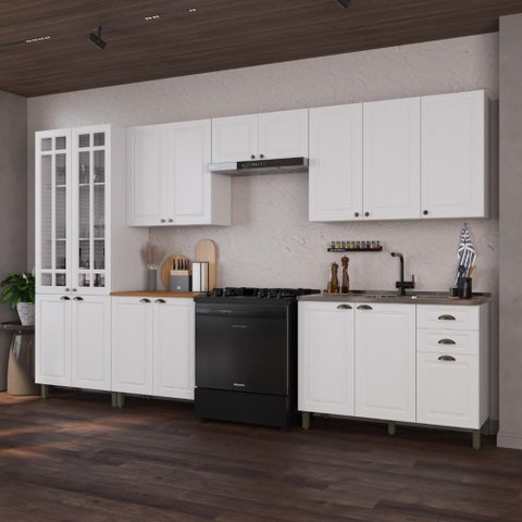Armário de Cozinha Modulada Completa Fidelitá Nara 100% MDF 6 Peças 360cm 16 Portas 2 Gavetas sem