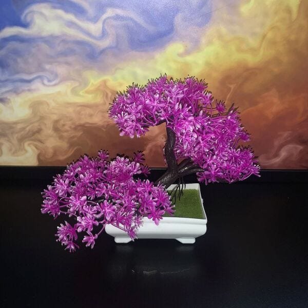Bonsai Artificial Etéreo Century Lilás no Vaso Branco - 2