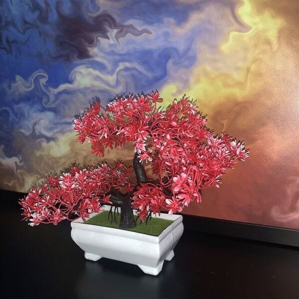 Bonsai Artificial Etéreo Century Vermelho no Vaso Branco - 3