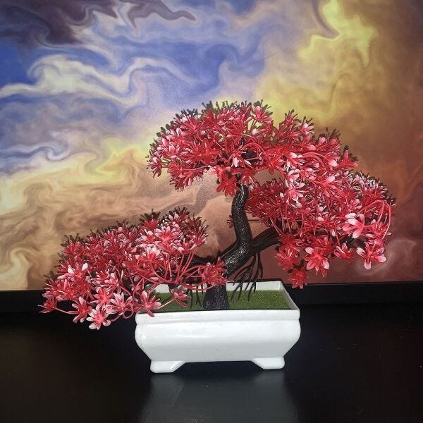 Bonsai Artificial Etéreo Century Vermelho no Vaso Branco - 2