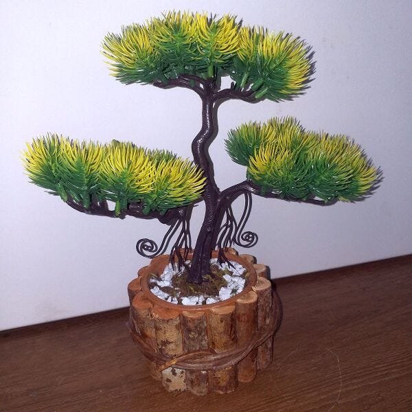 Bonsai Artificial Etéreo Century Pinha Amarelo Vaso Rústico - 2