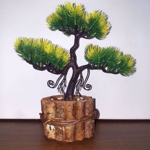 Bonsai Artificial Etéreo Century Pinha Amarelo Vaso Rústico - 1