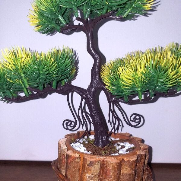 Bonsai Artificial Etéreo Century Pinha Amarelo Vaso Rústico - 5