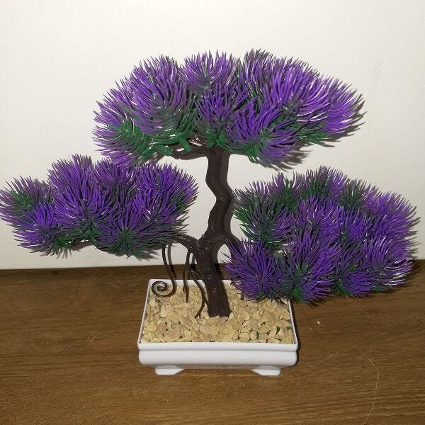 Bonsai Artificial Etéreo Century Pinha Roxo Vaso Branco - 9