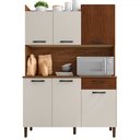 Ver imagem 2 de Armário de Cozinha com Balcão Cler 6 Portas 1 Gaveta Ripado 3d Nogueira/off White - Pnr Móveis