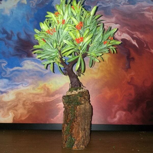 Bonsai Artificial Etéreo Elétron Semente Laranja Tronco Oco - 1