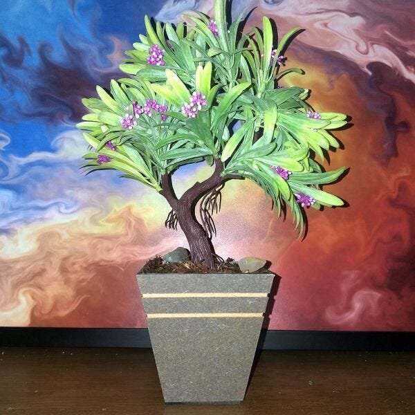Bonsai Artificial Etéreo Elétron Semente Lilás Cachepot Mar - 1
