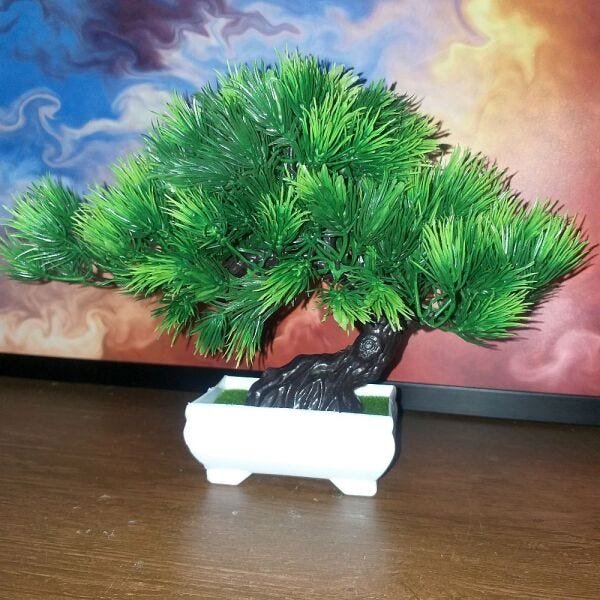 Bonsai Artificial Etéreo Cósmico Pinho Vaso Branco Pedrisco - 6